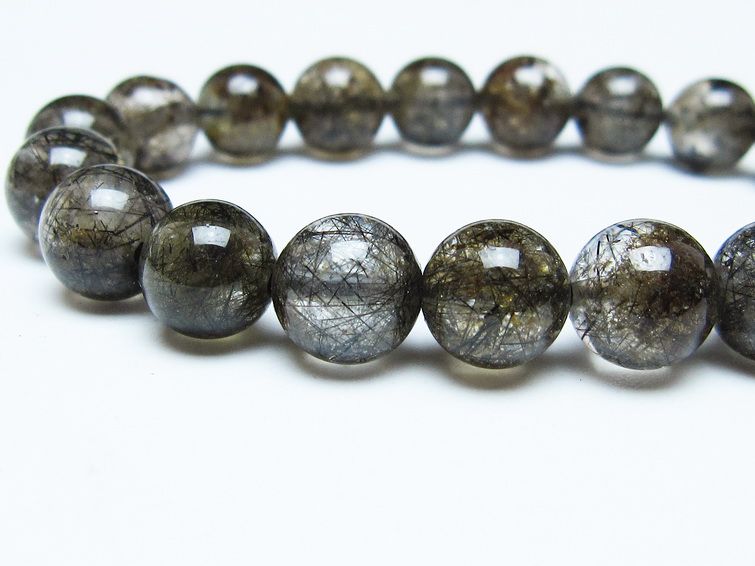 ブラックルチルクォーツ ブレスレット 10mm ブラックトルマリン トルマリネイテッドクォーツ 一点物 メール便可 [M便 1/10] 111-47026