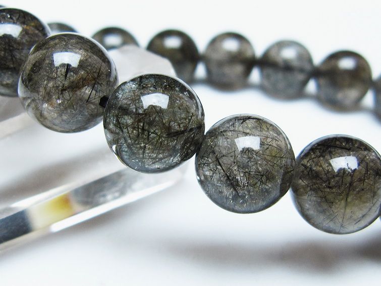 ブラックルチルクォーツ ブレスレット 11mm ブラックトルマリン トルマリネイテッドクォーツ 一点物 メール便可 [M便 1/10] 111-47034
