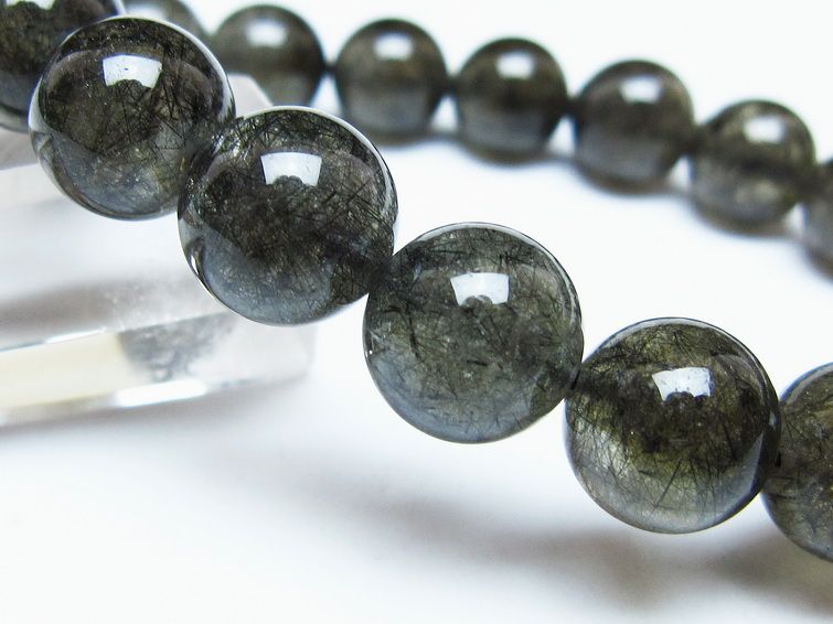 ブラックルチルクォーツ ブレスレット 12mm ブラックトルマリン トルマリネイテッドクォーツ 一点物 メール便可 [M便 1/10] 111-47036