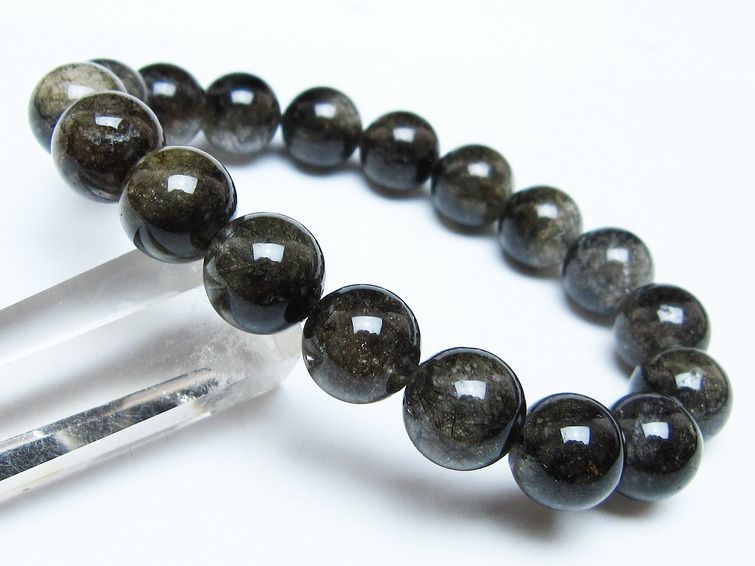 ブラックルチルクォーツ ブレスレット 12mm ブラックトルマリン トルマリネイテッドクォーツ 一点物 メール便可 [M便 1/10] 111-47037