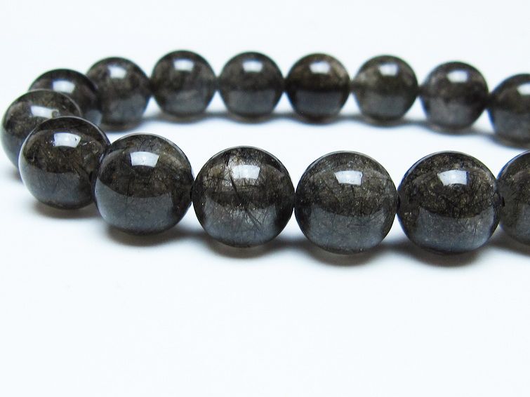 ブラックルチルクォーツ ブレスレット 12mm ブラックトルマリン トルマリネイテッドクォーツ 一点物 メール便可 [M便 1/10] 111-47038
