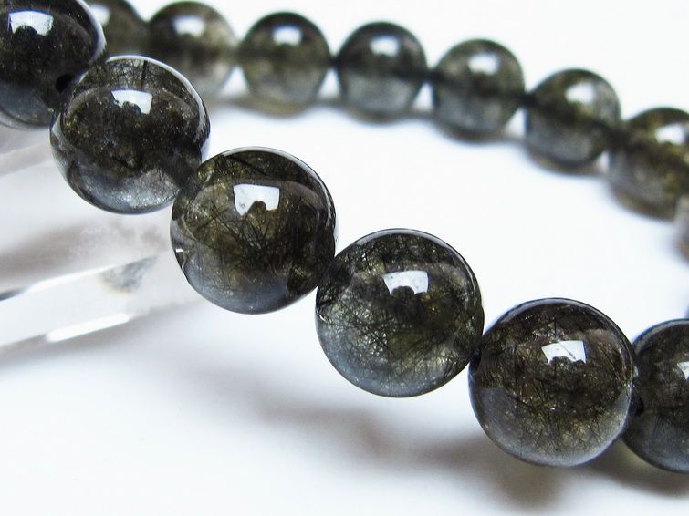 ブラックルチルクォーツ ブレスレット 12mm ブラックトルマリン トルマリネイテッドクォーツ 一点物 メール便可 [M便 1/10] 111-47039