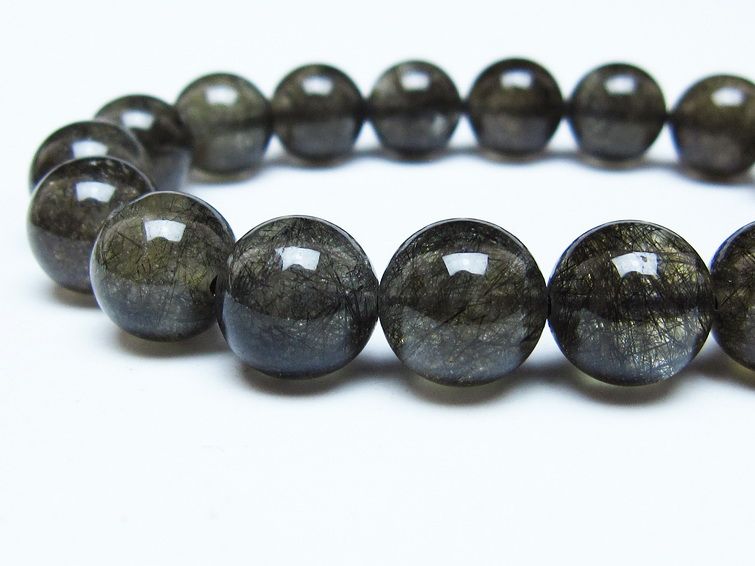 ブラックルチルクォーツ ブレスレット 12mm ブラックトルマリン トルマリネイテッドクォーツ 一点物 メール便可 [M便 1/10] 111-47039