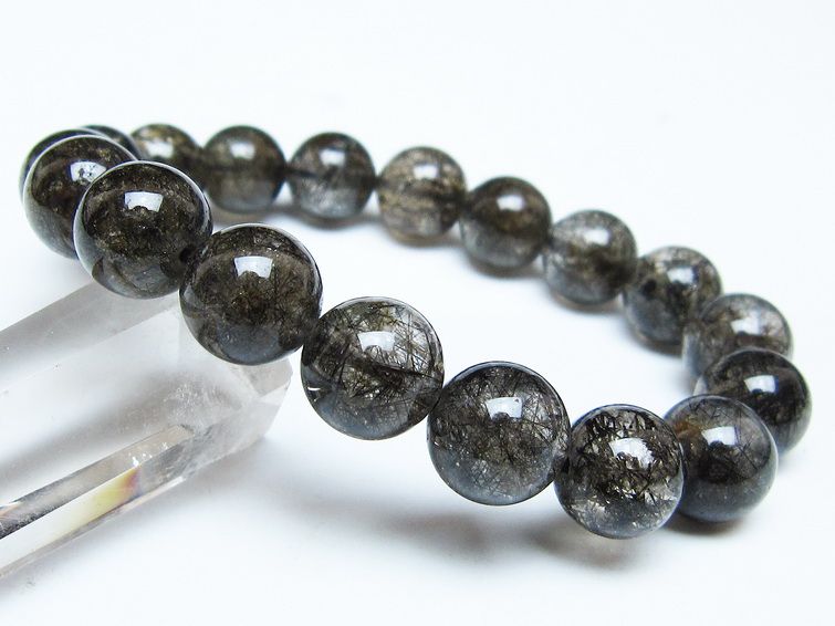 ブラックルチルクォーツ ブレスレット 12mm ブラックトルマリン トルマリネイテッドクォーツ 一点物 メール便可 [M便 1/10] 111-47040