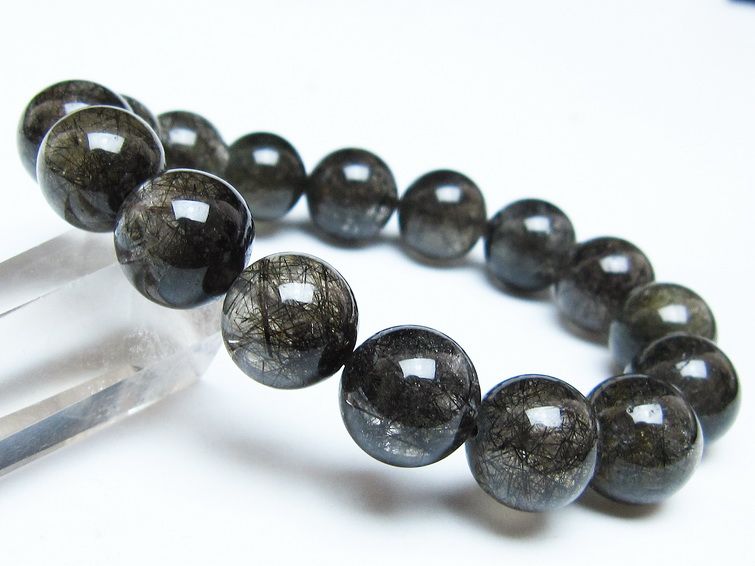 ブラックルチルクォーツ ブレスレット 13mm ブラックトルマリン トルマリネイテッドクォーツ 一点物 メール便可 [M便 1/10] 111-47041
