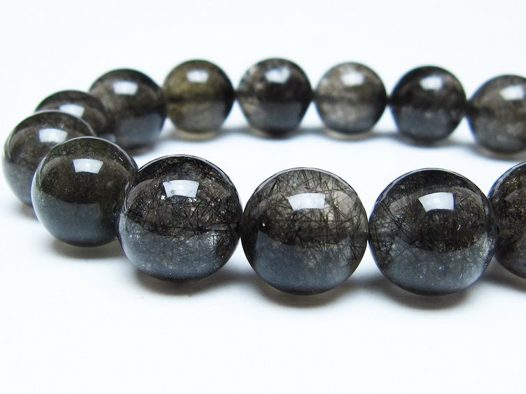 ブラックルチルクォーツ ブレスレット 13mm ブラックトルマリン トルマリネイテッドクォーツ 一点物 メール便可 [M便 1/10] 111-47041