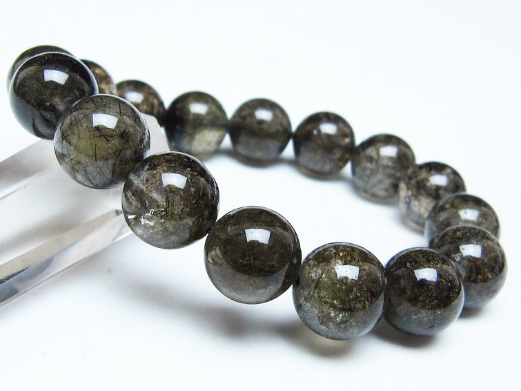 ブラックルチルクォーツ ブレスレット 13mm ブラックトルマリン トルマリネイテッドクォーツ 一点物 メール便可 [M便 1/10] 111-47042