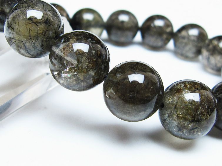 ブラックルチルクォーツ ブレスレット 13mm ブラックトルマリン トルマリネイテッドクォーツ 一点物 メール便可 [M便 1/10] 111-47042