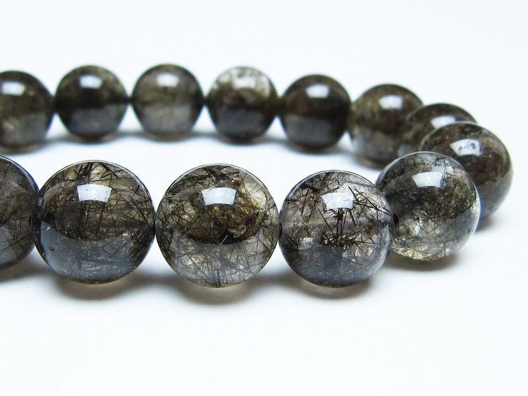 ブラックルチルクォーツ ブレスレット 13mm ブラックトルマリン トルマリネイテッドクォーツ 一点物 メール便可 [M便 1/10] 111-47042