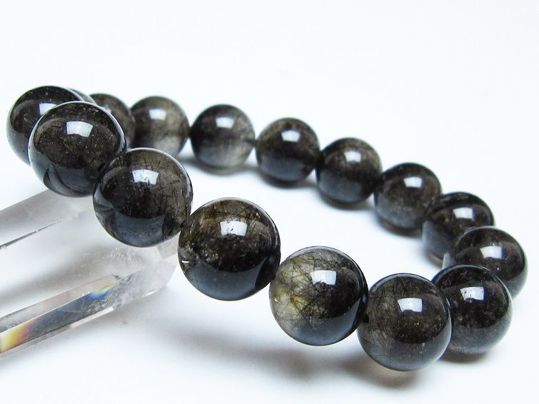 ブラックルチルクォーツ ブレスレット 13mm ブラックトルマリン トルマリネイテッドクォーツ 一点物 メール便可 [M便 1/10] 111-47043