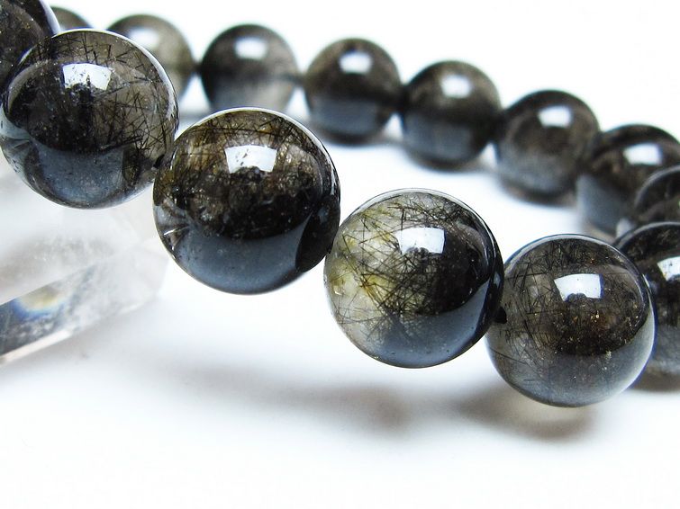 ブラックルチルクォーツ ブレスレット 13mm ブラックトルマリン トルマリネイテッドクォーツ 一点物 メール便可 [M便 1/10] 111-47043