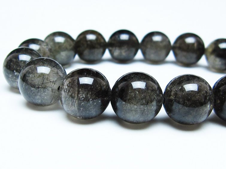 ブラックルチルクォーツ ブレスレット 13mm ブラックトルマリン トルマリネイテッドクォーツ 一点物 メール便可 [M便 1/10] 111-47043