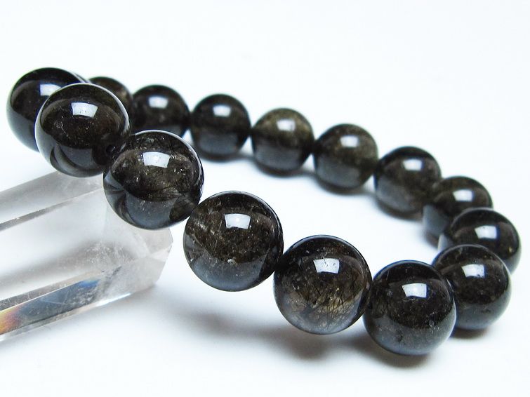 ブラックルチルクォーツ ブレスレット 13mm ブラックトルマリン トルマリネイテッドクォーツ 一点物 メール便可 [M便 1/10] 111-47045