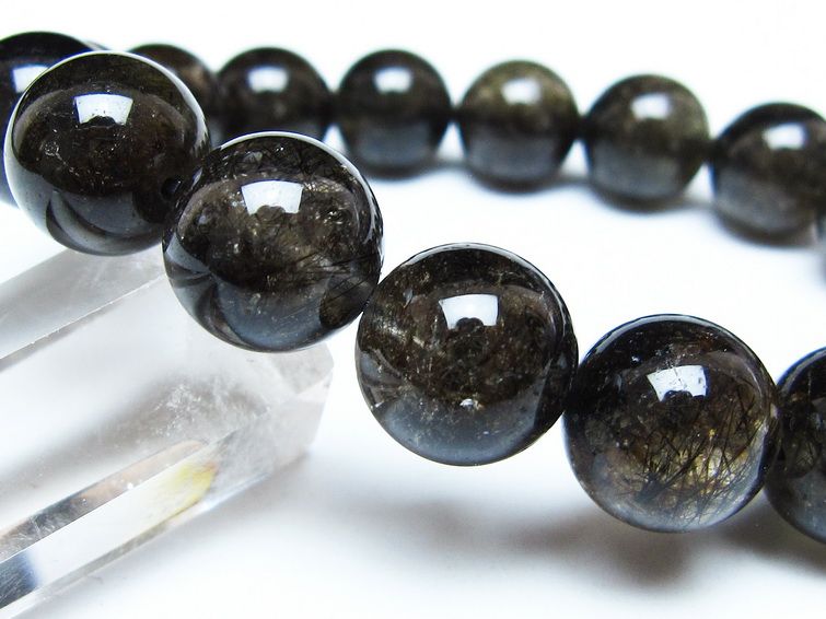 ブラックルチルクォーツ ブレスレット 13mm ブラックトルマリン トルマリネイテッドクォーツ 一点物 メール便可 [M便 1/10] 111-47045