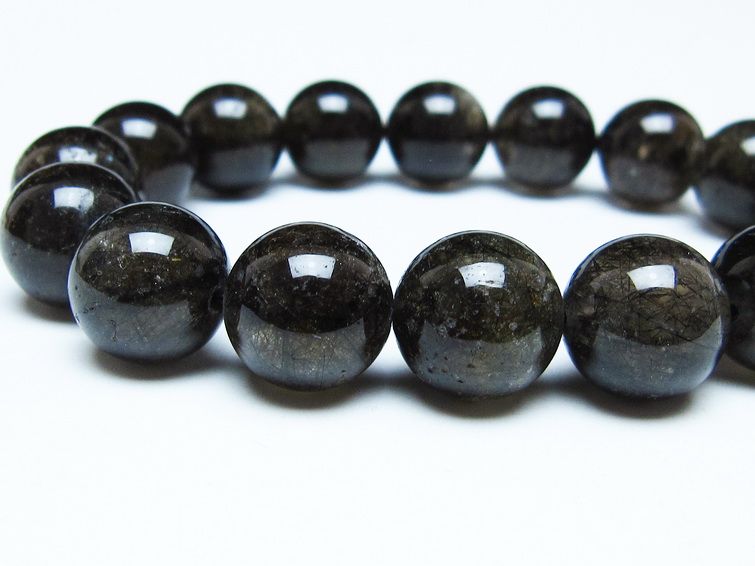 ブラックルチルクォーツ ブレスレット 13mm ブラックトルマリン トルマリネイテッドクォーツ 一点物 メール便可 [M便 1/10] 111-47045