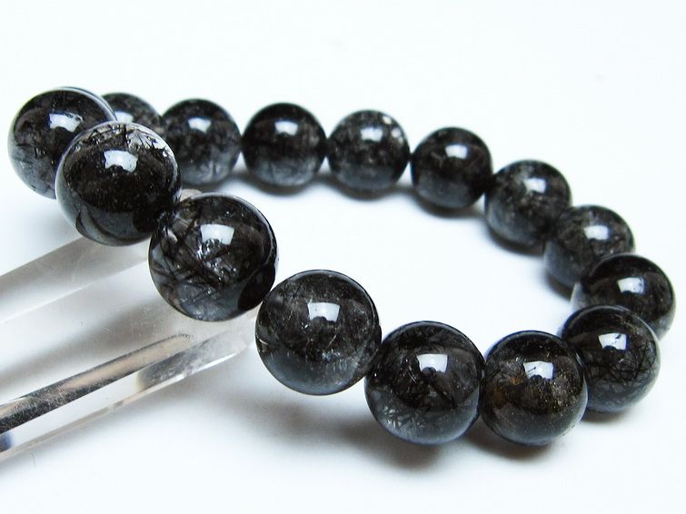 ブラックルチルクォーツ ブレスレット 13mm ブラックトルマリン トルマリネイテッドクォーツ 一点物 メール便可 [M便 1/10] 111-47046