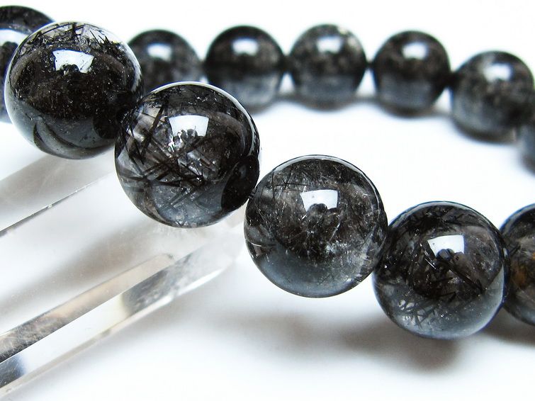 ブラックルチルクォーツ ブレスレット 13mm ブラックトルマリン トルマリネイテッドクォーツ 一点物 メール便可 [M便 1/10] 111-47046