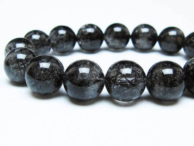 ブラックルチルクォーツ ブレスレット 13mm ブラックトルマリン トルマリネイテッドクォーツ 一点物 メール便可 [M便 1/10] 111-47046