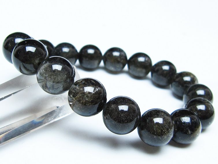 ブラックルチルクォーツ ブレスレット 12mm ブラックトルマリン トルマリネイテッドクォーツ 一点物 メール便可 [M便 1/10] 111-47048