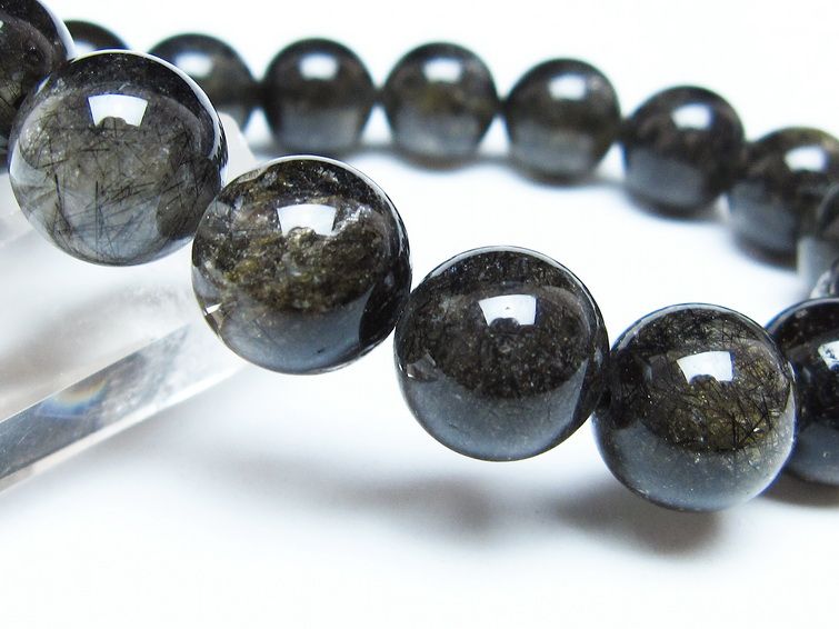 ブラックルチルクォーツ ブレスレット 12mm ブラックトルマリン トルマリネイテッドクォーツ 一点物 メール便可 [M便 1/10] 111-47048