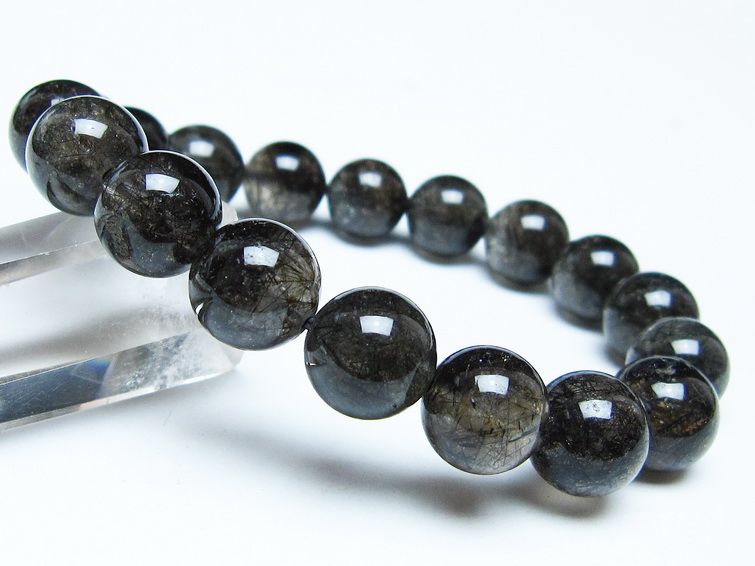 ブラックルチルクォーツ ブレスレット 12mm ブラックトルマリン トルマリネイテッドクォーツ 一点物 メール便可 [M便 1/10] 111-47050