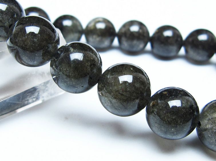 ブラックルチルクォーツ ブレスレット 12mm ブラックトルマリン トルマリネイテッドクォーツ 一点物 メール便可 [M便 1/10] 111-47051