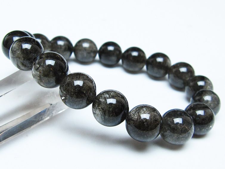 ブラックルチルクォーツ ブレスレット 12mm ブラックトルマリン トルマリネイテッドクォーツ 一点物 メール便可 [M便 1/10] 111-47054