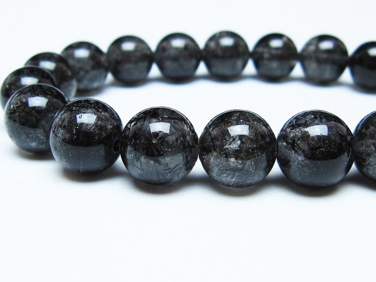 ブラックルチルクォーツ ブレスレット 11mm ブラックトルマリン トルマリネイテッドクォーツ 一点物 メール便可 [M便 1/10] 111-47056