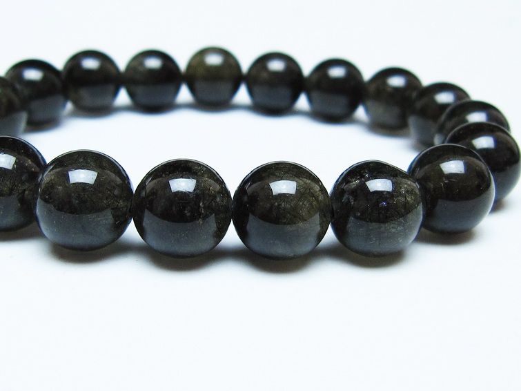 ブラックルチルクォーツ ブレスレット 10mm ブラックトルマリン トルマリネイテッドクォーツ 一点物 メール便可 [M便 1/10] 111-47061