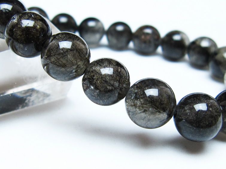ブラックルチルクォーツ ブレスレット 10mm ブラックトルマリン トルマリネイテッドクォーツ 一点物 メール便可 [M便 1/10] 111-47065