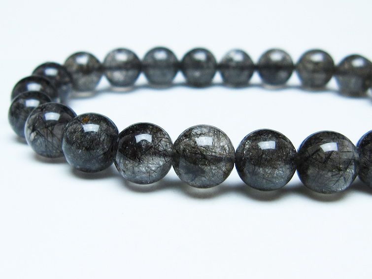 ブラックルチルクォーツ ブレスレット 8mm ブラックトルマリン トルマリネイテッドクォーツ 一点物 メール便可 [M便 1/10] 111-47071