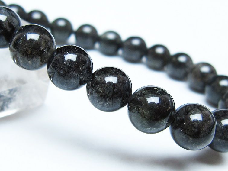 ブラックルチルクォーツ ブレスレット 8mm ブラックトルマリン トルマリネイテッドクォーツ 一点物 メール便可 [M便 1/10] 111-47084