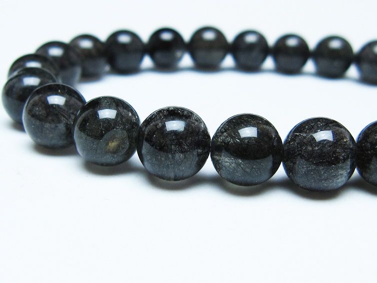 ブラックルチルクォーツ ブレスレット 8mm ブラックトルマリン トルマリネイテッドクォーツ 一点物 メール便可 [M便 1/10] 111-47084