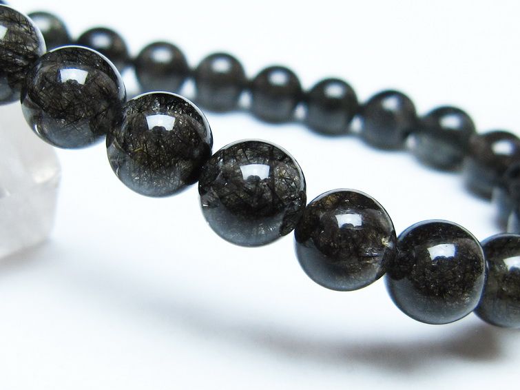 ブラックルチルクォーツ ブレスレット 8mm ブラックトルマリン トルマリネイテッドクォーツ 一点物 メール便可 [M便 1/10] 111-47086