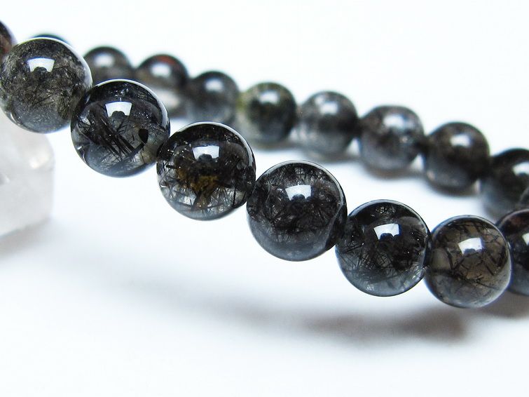 ブラックルチルクォーツ ブレスレット 8mm ブラックトルマリン トルマリネイテッドクォーツ 一点物 メール便可 [M便 1/10] 111-47087