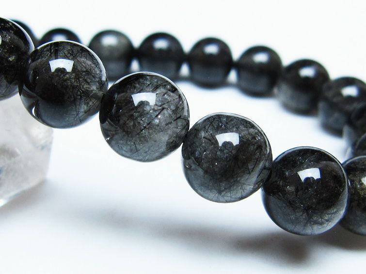 ブラックルチルクォーツ ブレスレット 10mm ブラックトルマリン トルマリネイテッドクォーツ 一点物 メール便可 [M便 1/10] 111-47093