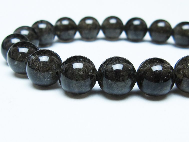 ブラックルチルクォーツ ブレスレット 10mm ブラックトルマリン トルマリネイテッドクォーツ 一点物 メール便可 [M便 1/10] 111-47096