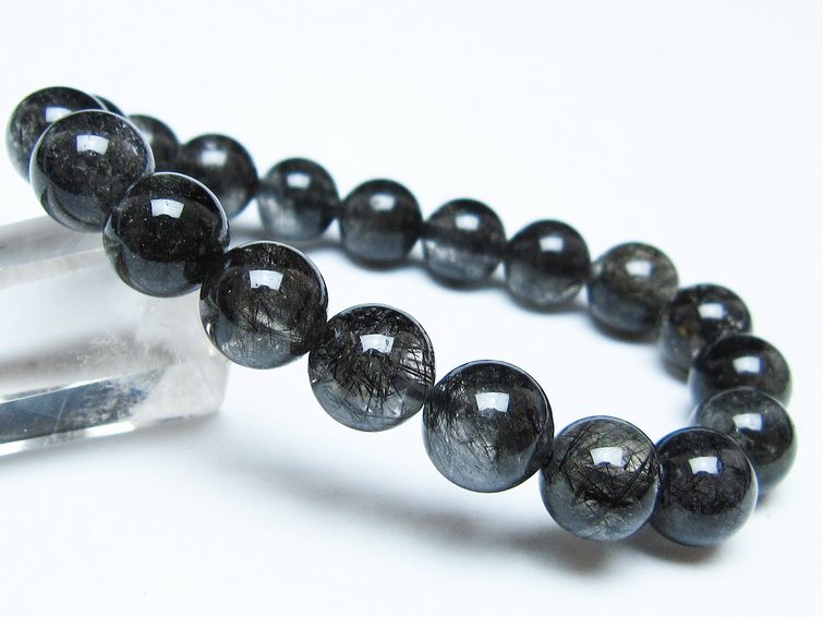 ブラックルチルクォーツ ブレスレット 10mm ブラックトルマリン トルマリネイテッドクォーツ 一点物 メール便可 [M便 1/10] 111-47098