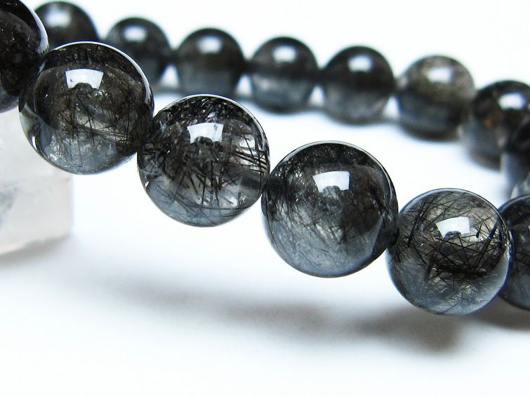 ブラックルチルクォーツ ブレスレット 10mm ブラックトルマリン トルマリネイテッドクォーツ 一点物 メール便可 [M便 1/10] 111-47098