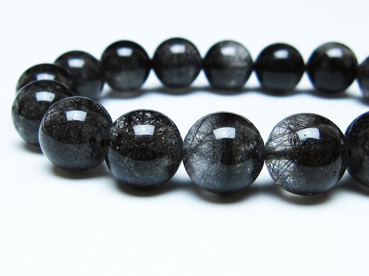 ブラックルチルクォーツ ブレスレット 12mm ブラックトルマリン トルマリネイテッドクォーツ 一点物 メール便可 [M便 1/10] 111-47104