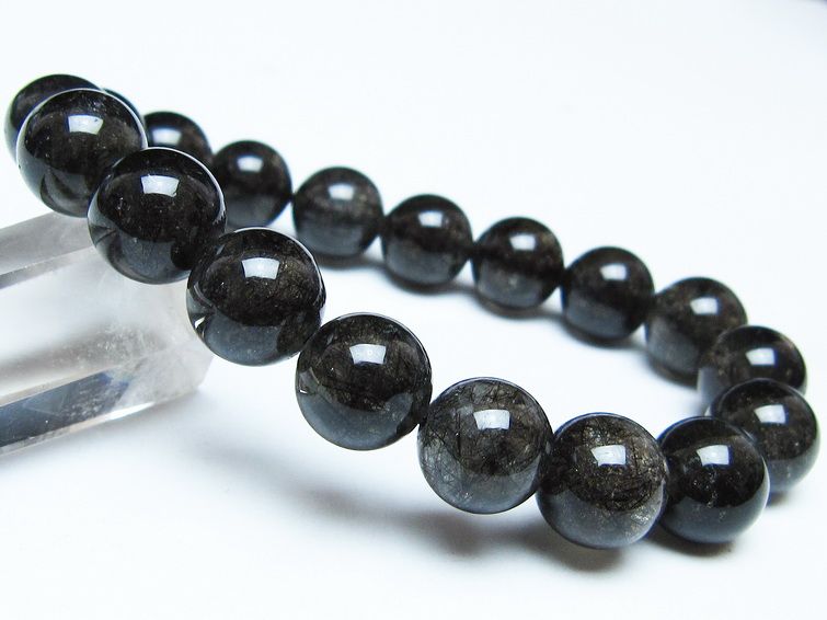 ブラックルチルクォーツ ブレスレット 12mm ブラックトルマリン トルマリネイテッドクォーツ 一点物 メール便可 [M便 1/10] 111-47105