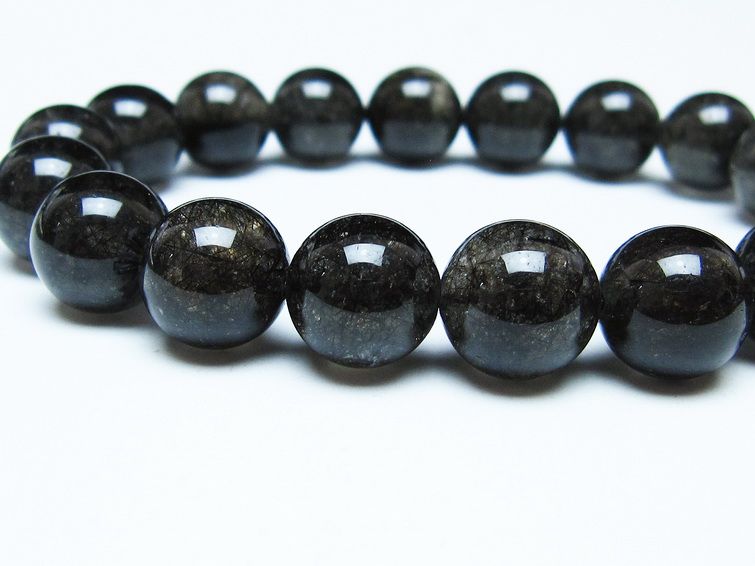 ブラックルチルクォーツ ブレスレット 12mm ブラックトルマリン トルマリネイテッドクォーツ 一点物 メール便可 [M便 1/10] 111-47105