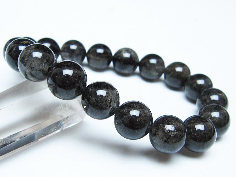 ブラックルチルクォーツ ブレスレット 12mm ブラックトルマリン トルマリネイテッドクォーツ 一点物 メール便可 [M便 1/10] 111-47108