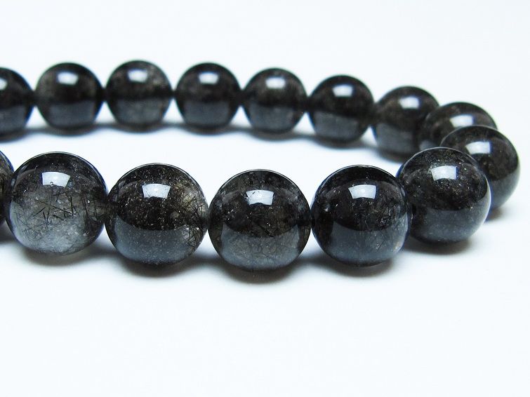 ブラックルチルクォーツ ブレスレット 12mm ブラックトルマリン トルマリネイテッドクォーツ 一点物 メール便可 [M便 1/10] 111-47108