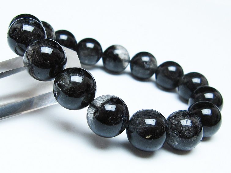 ブラックルチルクォーツ ブレスレット 13mm ブラックトルマリン トルマリネイテッドクォーツ 一点物 メール便可 [M便 1/10] 111-47109