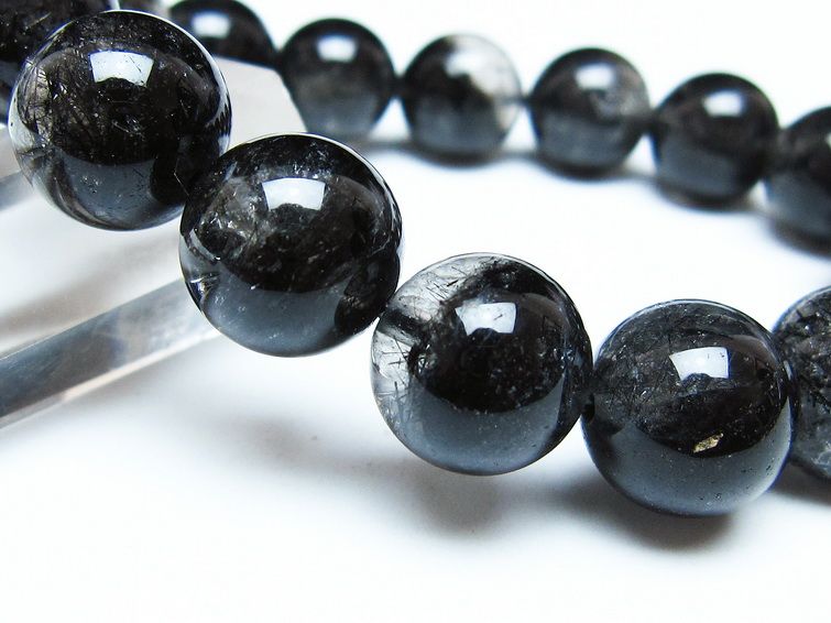 ブラックルチルクォーツ ブレスレット 13mm ブラックトルマリン トルマリネイテッドクォーツ 一点物 メール便可 [M便 1/10] 111-47109