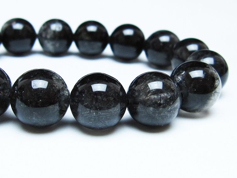 ブラックルチルクォーツ ブレスレット 13mm ブラックトルマリン トルマリネイテッドクォーツ 一点物 メール便可 [M便 1/10] 111-47109