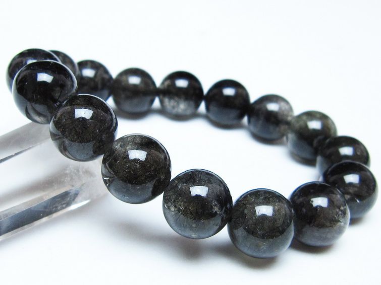 ブラックルチルクォーツ ブレスレット 13mm ブラックトルマリン トルマリネイテッドクォーツ 一点物 メール便可 [M便 1/10] 111-47110