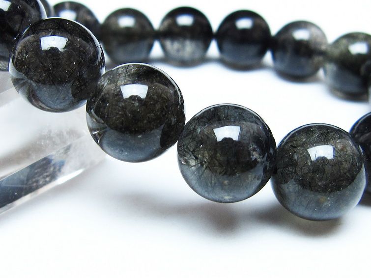 ブラックルチルクォーツ ブレスレット 13mm ブラックトルマリン トルマリネイテッドクォーツ 一点物 メール便可 [M便 1/10] 111-47110