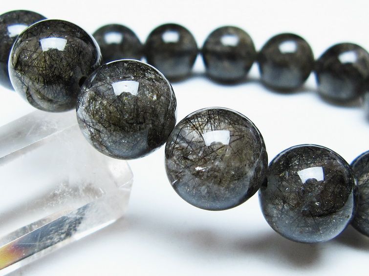 ブラックルチルクォーツ ブレスレット 14mm ブラックトルマリン トルマリネイテッドクォーツ 一点物 メール便可 [M便 1/10] 111-47113